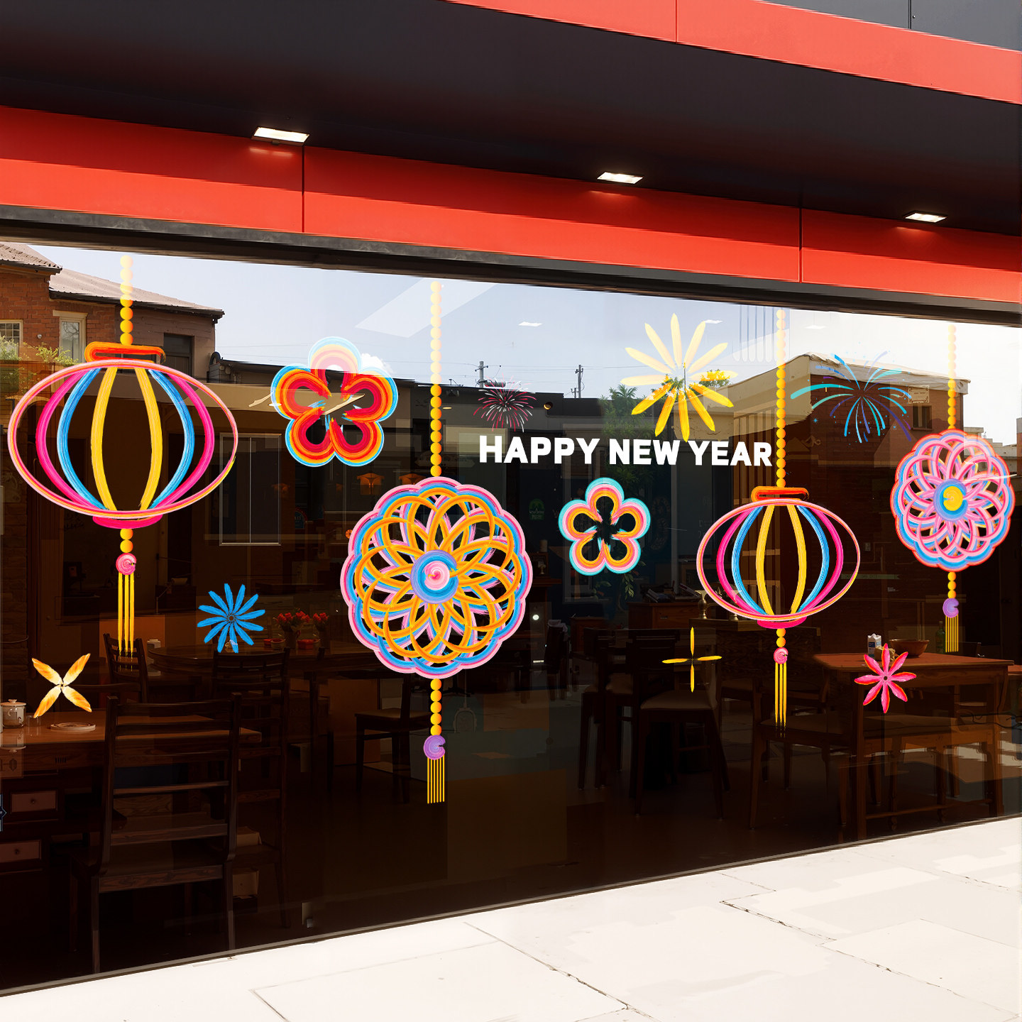 新年装饰布置窗贴马年春节静电2026过年窗花挂饰灯笼挂件玻璃贴纸