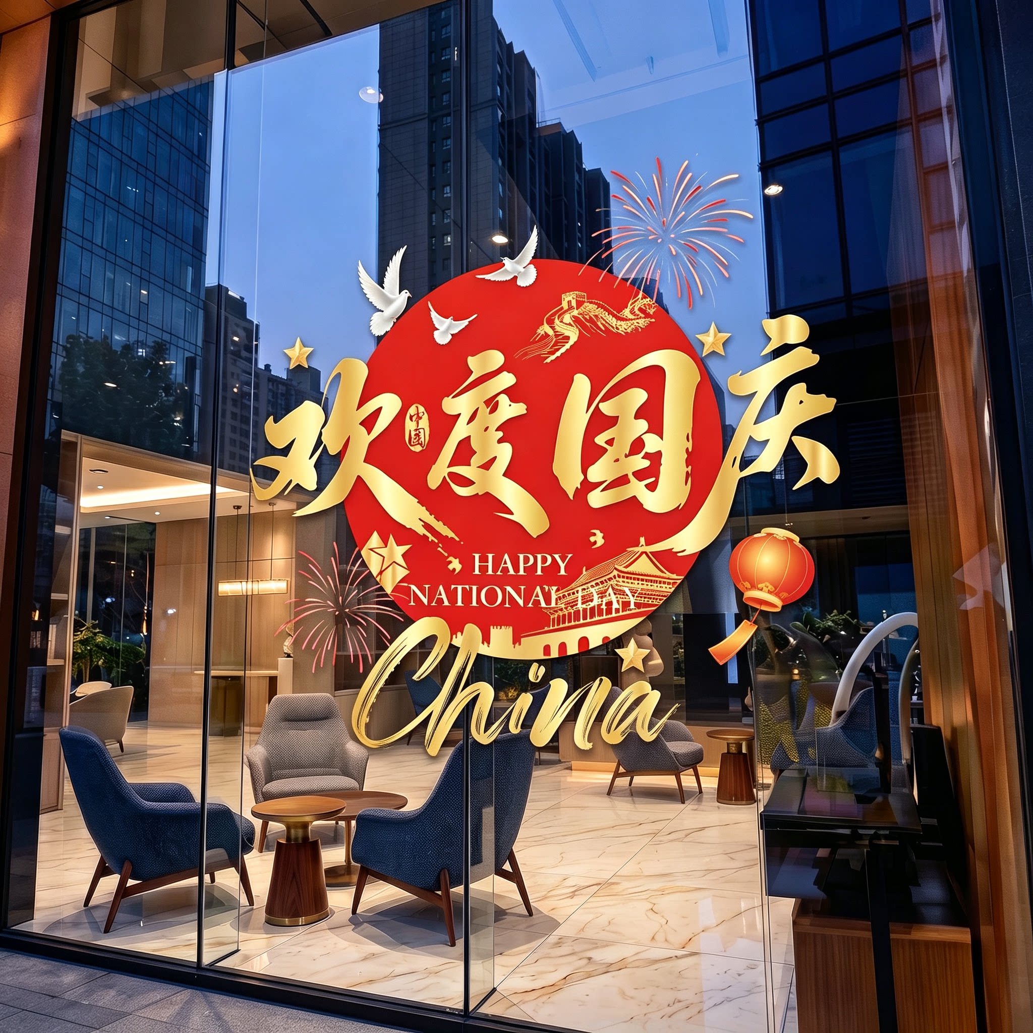 中秋国庆节贴纸玻璃门橱窗装饰窗花珠宝金店甜品蛋糕店静电门贴