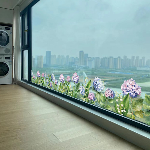 绣球花静电玻璃贴纸装饰窗