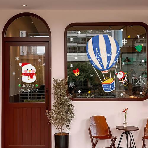 圣诞老人热气球静电玻璃贴