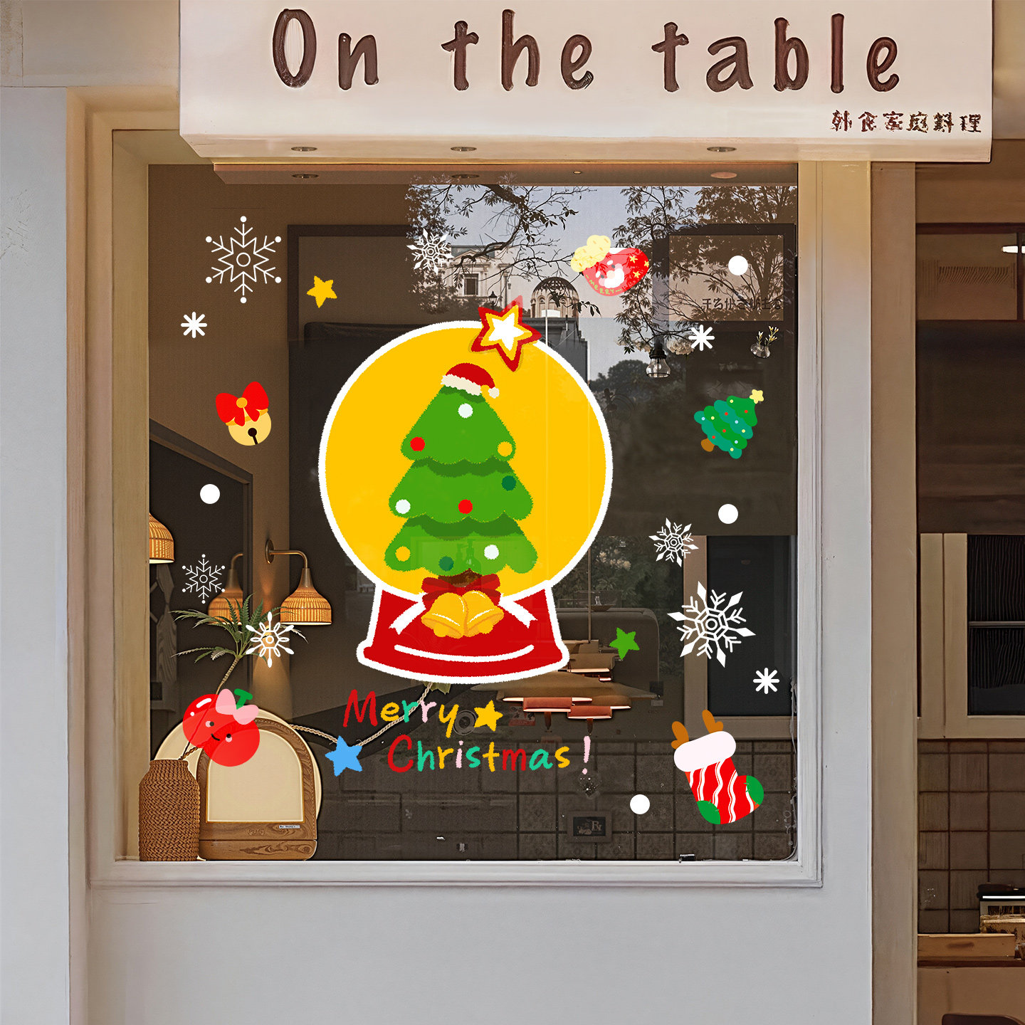圣诞树铃铛场景布置圣诞节贴纸装饰品店铺橱窗贴玻璃门贴静电贴画