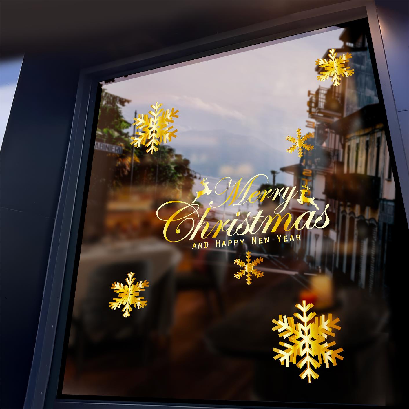 圣诞节装饰雪花静电贴画场