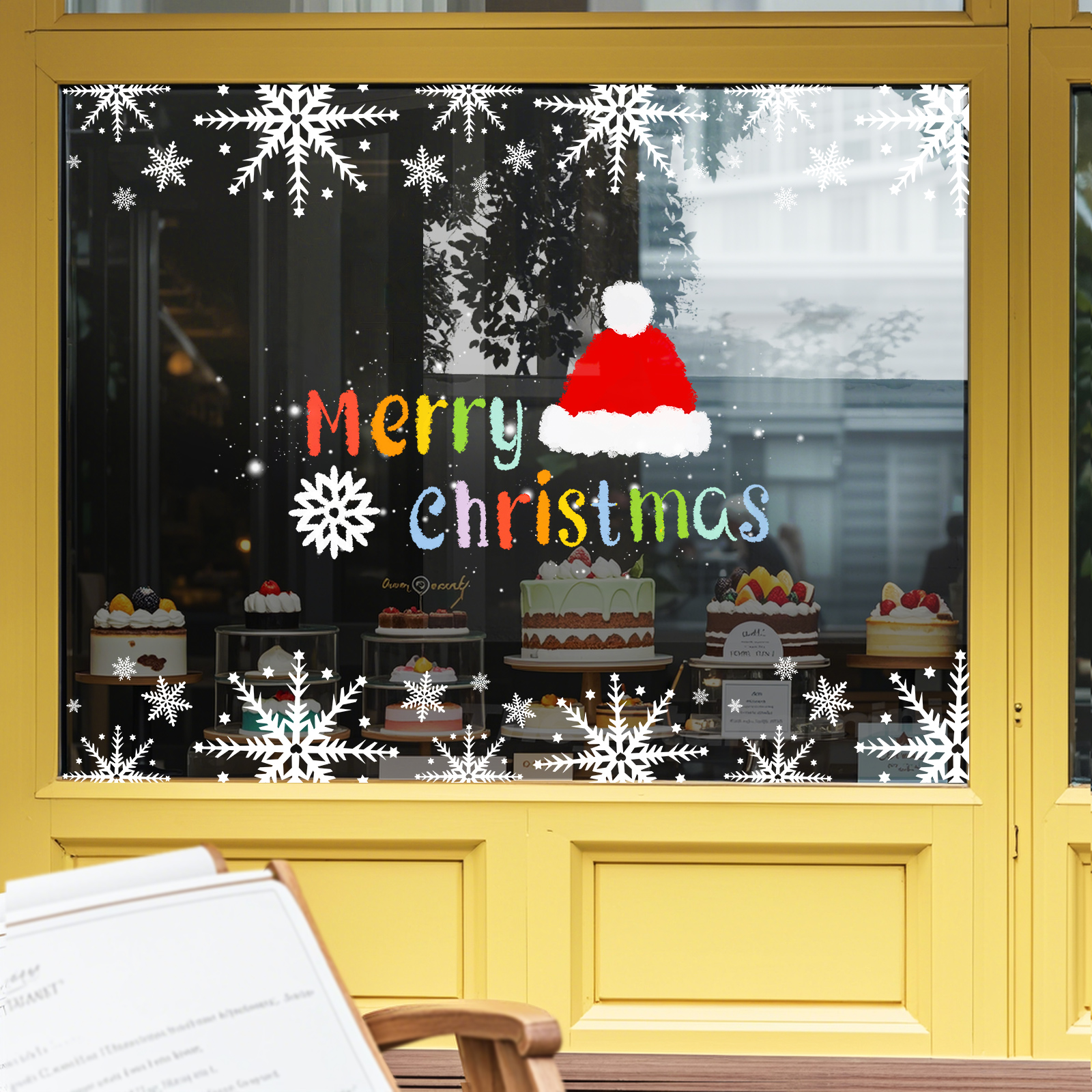 2026圣诞帽圣诞节贴纸圣诞树店铺橱窗玻璃装饰布置用品静电窗花