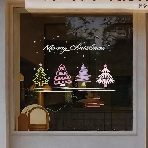 彩色圣诞节树装饰墙贴纸玻