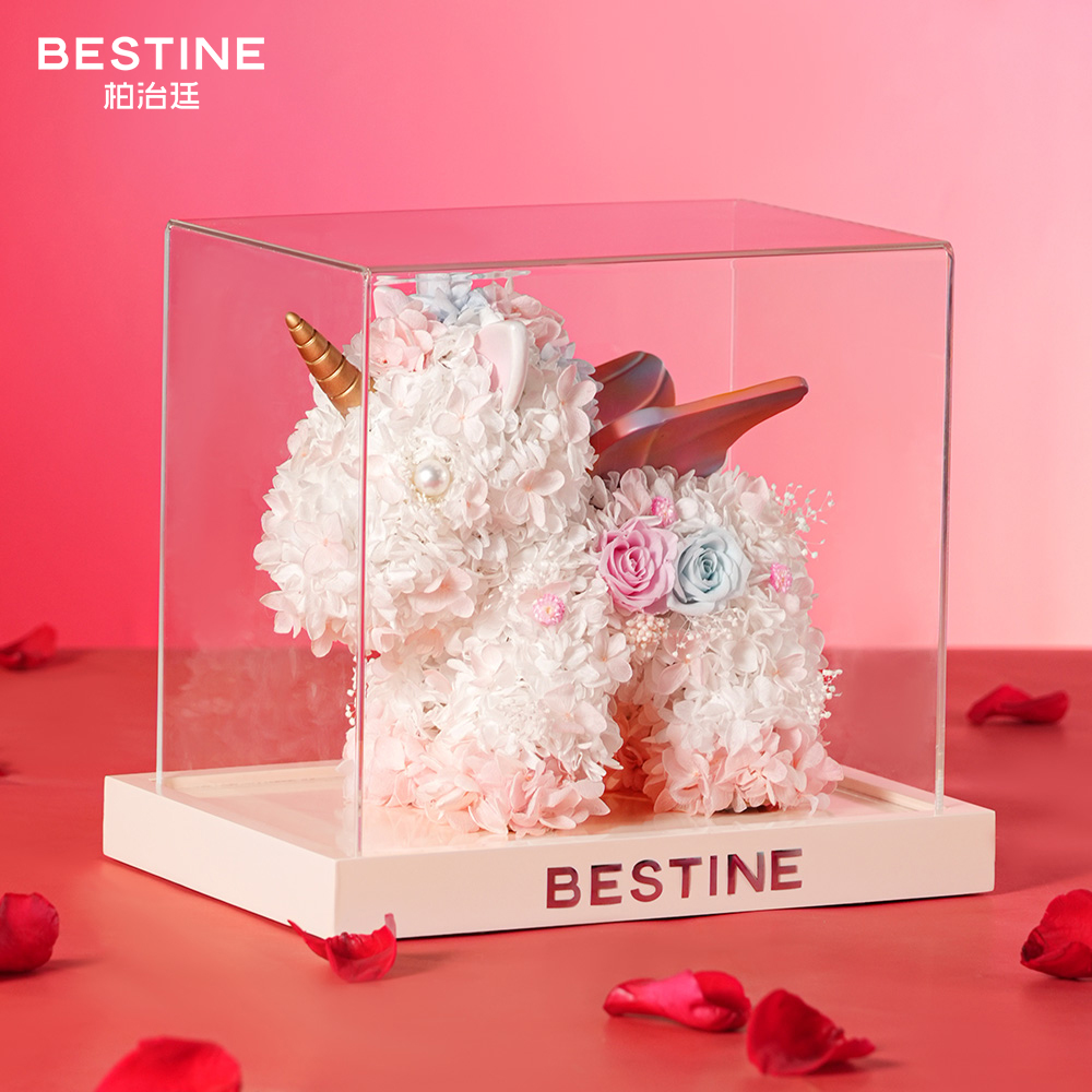 BESTINE柏治廷永生花独角兽玫瑰礼盒送女友情人节生日礼物摆件