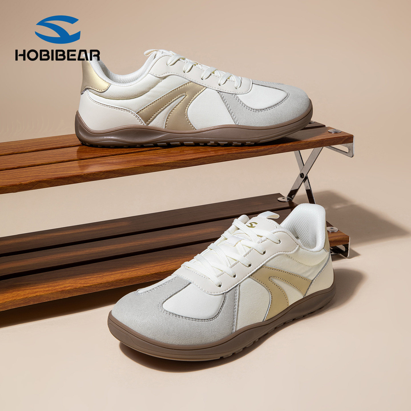 HOBIBEAR宽头鞋男款宽楦鞋时尚休闲德训女鞋舒适低帮复古百搭平底