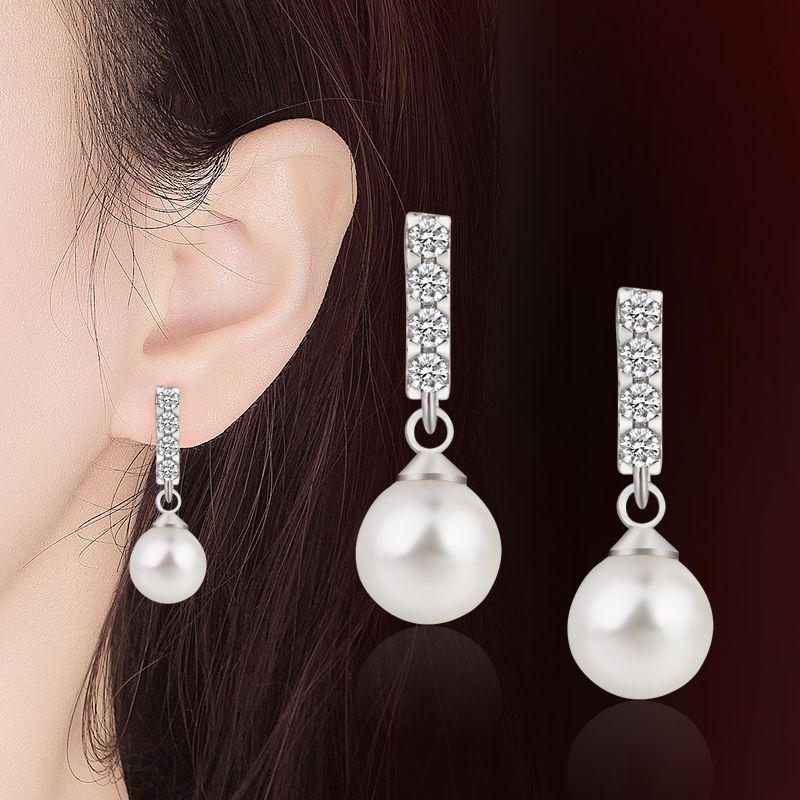 创意淡水闪钻珍珠耳钉 925韩版银单珠镶钻简约创意款耳环耳饰女铜