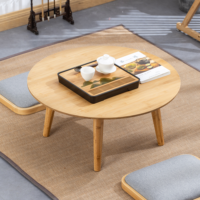 日式炕桌家用学习实木r榻榻米小桌子坐地矮桌圆形简约飘窗小茶几