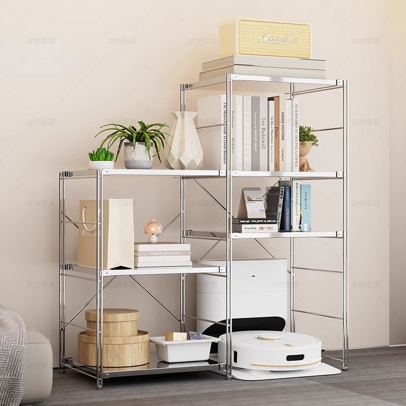 日式不锈钢扫地机器人置物架家用客D厅阳台储物落地多层收纳层架