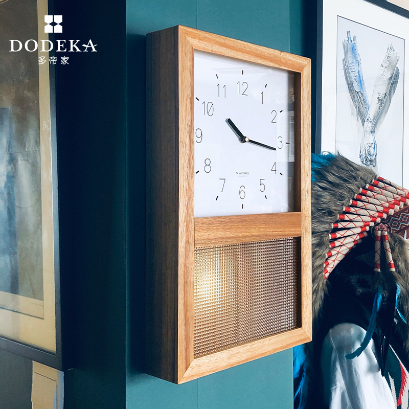 多帝家日式复古实木钟表挂钟客厅家用北欧时钟挂S墙装饰表报时摆