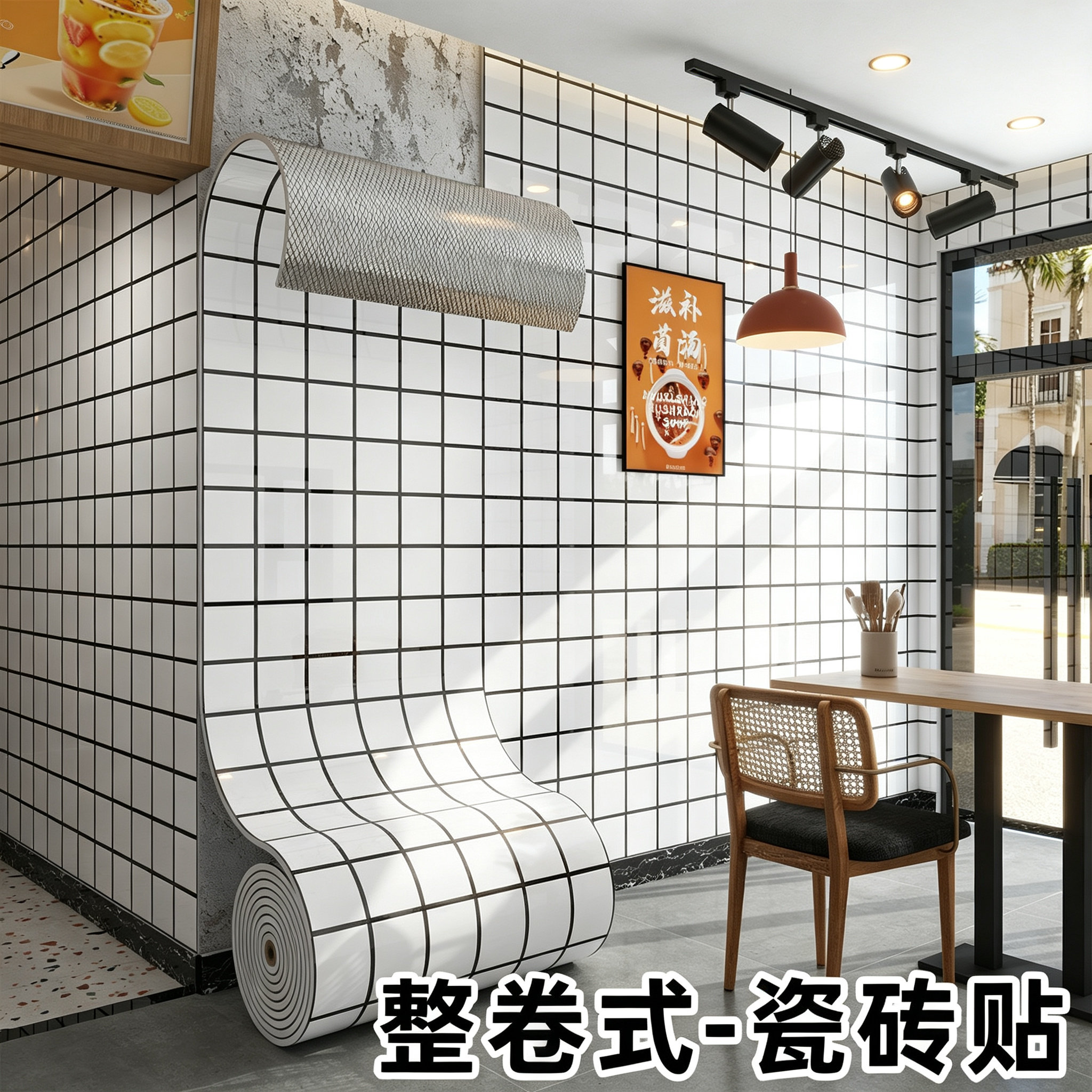 餐厅壁纸防油防水仿瓷砖墙贴室内厨房专用墙壁面装饰装修贴护墙板
