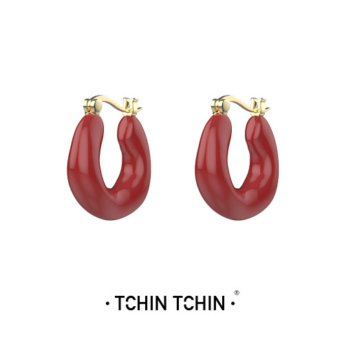 TCHINTCHIN冷珐琅复古红耳圈