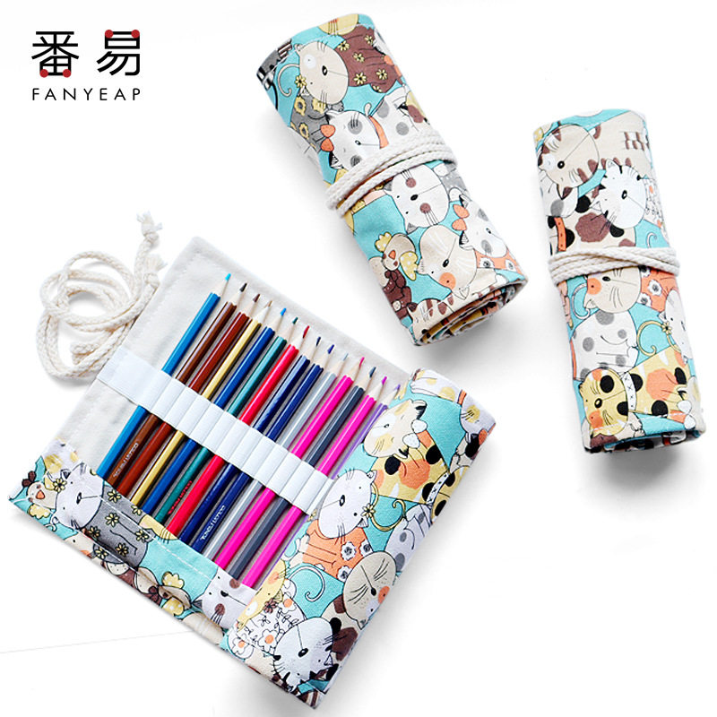 笔帘A1vq001-帆布美术生便携收纳素描笔袋彩铅大容量学生文