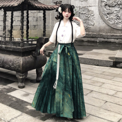 梦桑塔短衫圆夏季汉服套装绿色