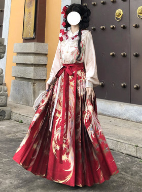梦桑塔汉服大码新品订婚穿红色结婚喜庆新中式马面裙刺绣重工华丽