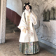梦桑塔汉服冬季 加绒加厚明制披袄米白色长袄保暖马面裙妆花女毛呢