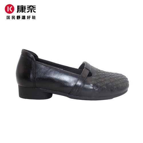 康奈编织一脚蹬乐福女鞋低跟百搭