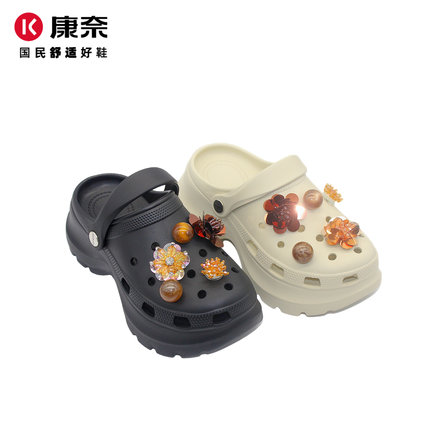康奈洞洞鞋女夏季水钻装饰厚底舒适包头凉鞋外穿休闲鞋11364594