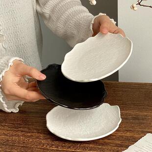 石纹高级简约好看的盘子家用日式吐骨碟轻奢高颜值不规则冰川纹碟