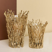 进口铝制金色篱笆造型烛台玻璃花瓶高档艺术花器蜡烛台软装 饰摆件