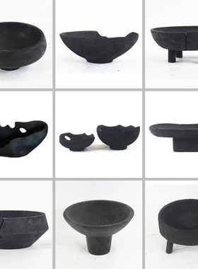 黑色托盘果盘桌面收纳盘实木果碗