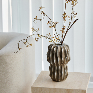 简约现代复古银色波浪形树脂花器样板间客厅茶几插干花小花瓶摆件