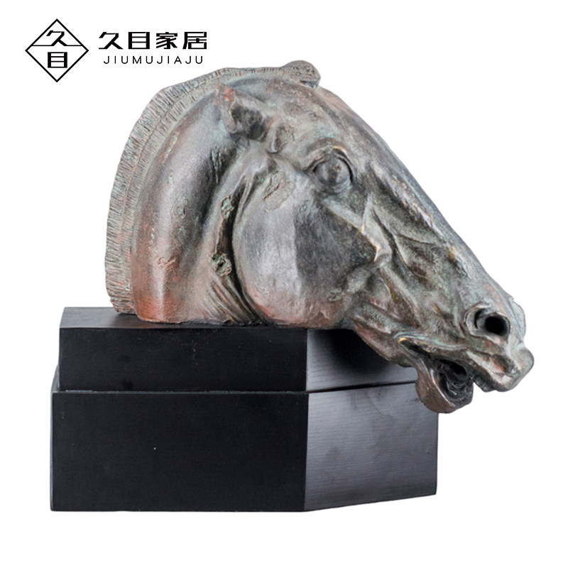 欧式复古创意马头摆件样板房酒店大堂玄关艺术品动物雕塑装饰摆设