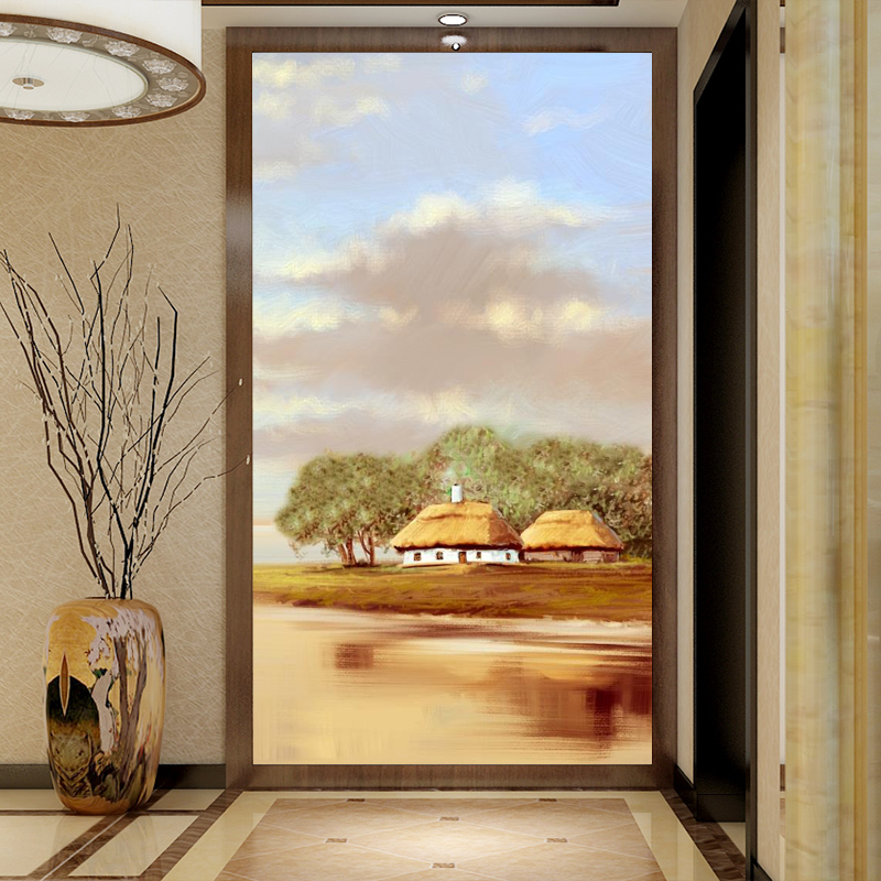 现代简约进门玄关背景墙壁纸油画风景走廊过道壁画客厅欧式装饰画