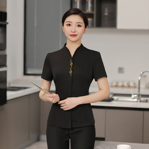 餐饮高档餐厅中式服务员工作服春夏款短袖火锅饭店酒店饭定制制服