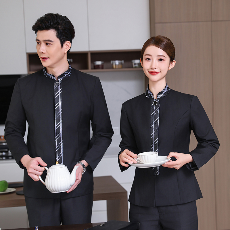 餐饮服务员工作服长袖秋冬装餐厅茶餐厅饭店火锅员工男女制服定制