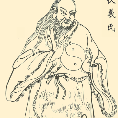 速发三皇人文初祖伏羲氏挂画神话人物丝绸画中医诊所养生馆卷轴画