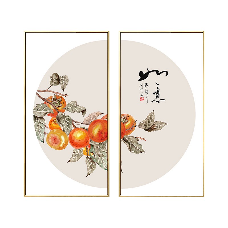 现货速发柿事如意新中式入户玄关装饰画日式走廊过道挂画餐厅饭厅图片
