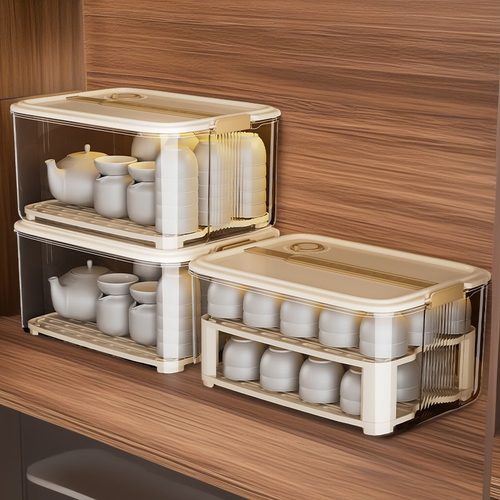 茶具茶杯收纳盒防尘透明公道杯盖碗杯子置物架功夫茶壶带盖整理箱