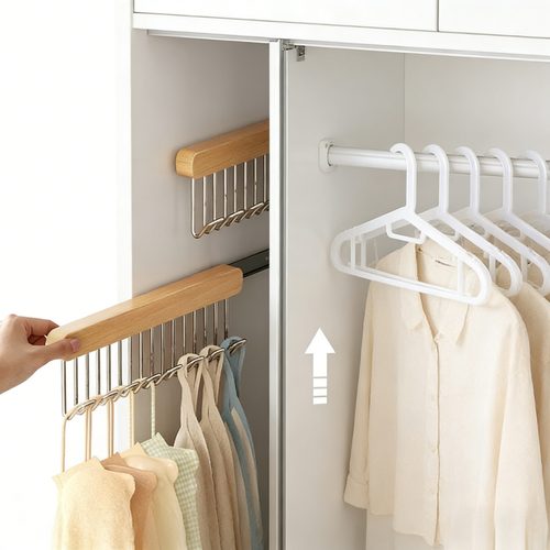 实木多钩衣架可伸缩滑轨家用壁挂置物架吊带内衣衣柜门内侧收纳