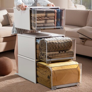 抽屉式收纳盒抽拉式塑料透明家用衣物储物整理箱加深衣柜收纳柜子