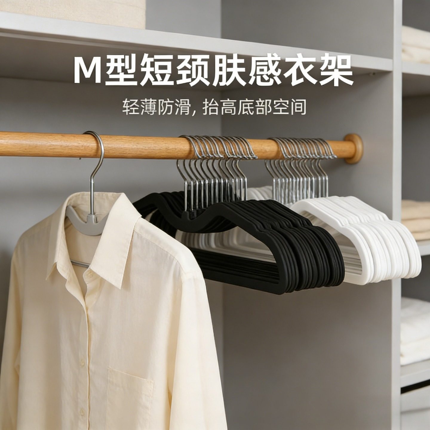 短颈衣架家用挂衣省空间防滑防鼓包无痕缩脖子防肩角矮款晾衣撑子