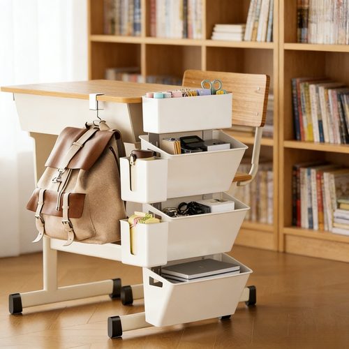 书桌旁落地可移动书架学生课桌下书本置物架儿童课桌边简易收纳架