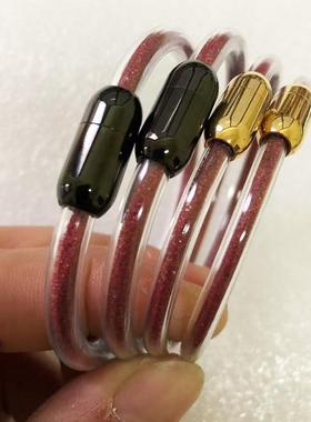 紫金砂粉灌朱砂五行手镯亚克力配太钢材质男女情侣同款朱砂手环