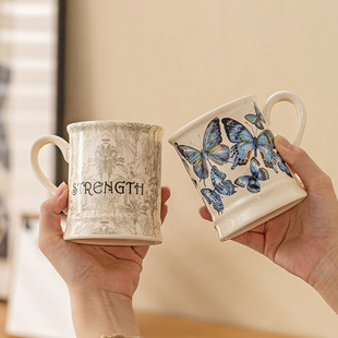 复古喝水杯子高级感小众咖啡杯陶瓷马克杯家用早餐杯情侣对杯 法式