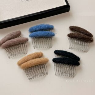 秋冬椭圆毛绒插梳刘海碎发发梳倒插梳高级感百搭倒插梳子发卡发饰