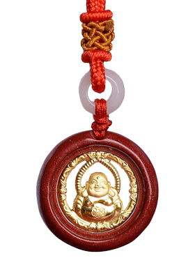 保真正品朱砂弥勒佛金佛吊坠女款本命年观音挂件项链男士礼物儿童