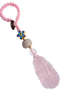 天然粉水晶小兔子钥匙扣精致女