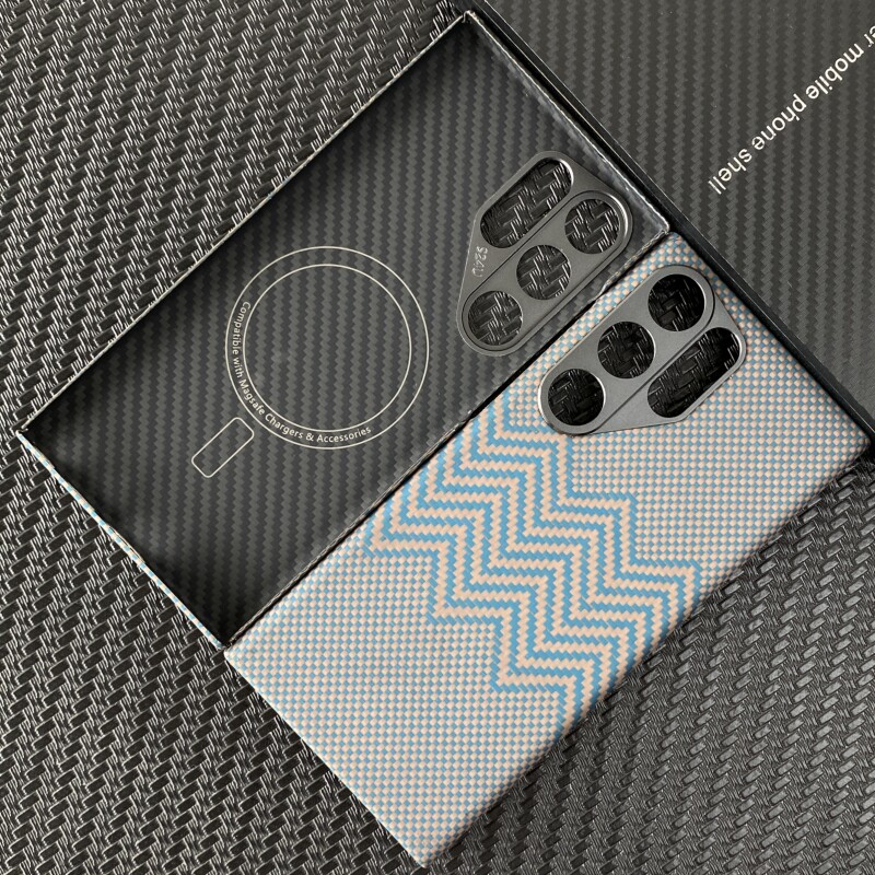 适用新款三星s23ultra凯夫拉手机壳磁吸全包s24u碳纤维保护套超薄防摔磨砂简约潮牌高档商务钛金蓝防滑硬壳