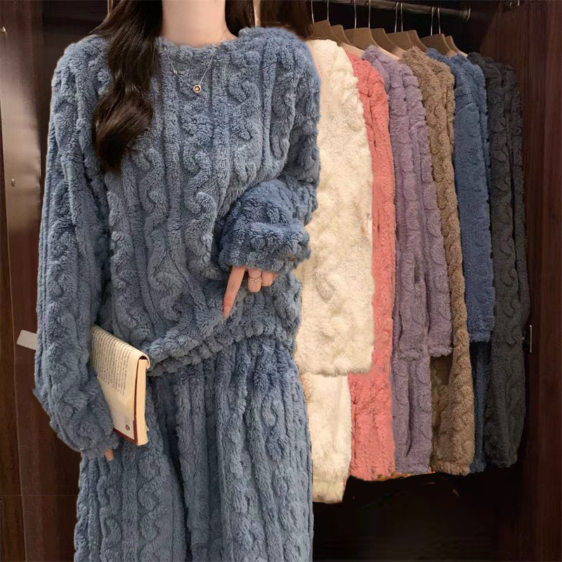 珊瑚绒睡衣冬季女新款加绒两件套装爆法兰绒居家服休闲可外穿睡裤