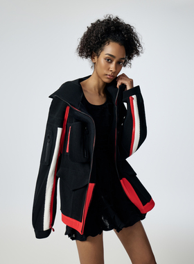 D.MARTINAN QUEEN奥感N系列2025秋季撞色外套女运动休闲拉链夹克