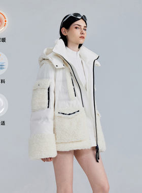 D.MARTINA QUEEN奥感N系列冬季新款时尚软糯拼接可拆卸连帽棉服女