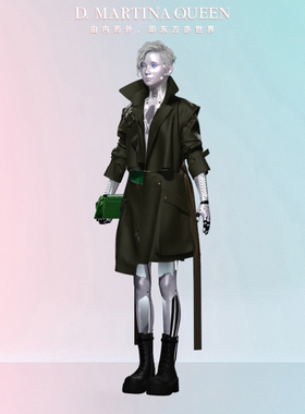 D.MARTINA QUEEN春季新款潮流长款风衣女潮流设计感休闲外套