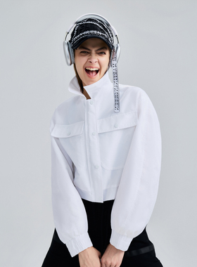 D.MARTINA QUEENNLY纯色口袋帅气立领设计薄款宽松夹克外套女2026