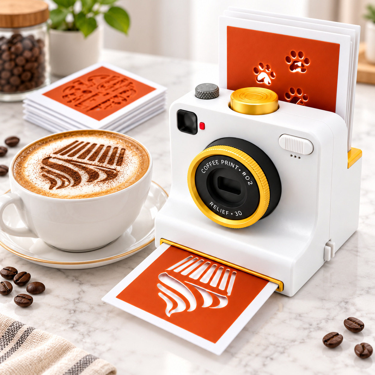 3D Printed Latte Art Camera拿铁拉花相机一键咖啡模板模具套件