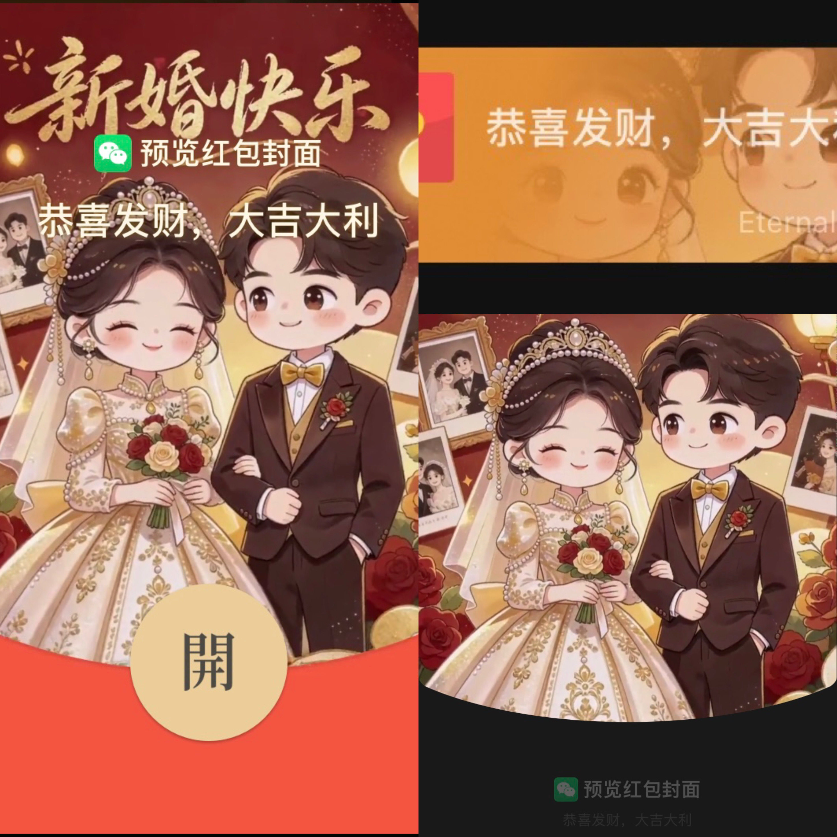 新婚快乐微信红包封面送闺蜜结婚礼物Q版可金喜庆红包皮肤随份子